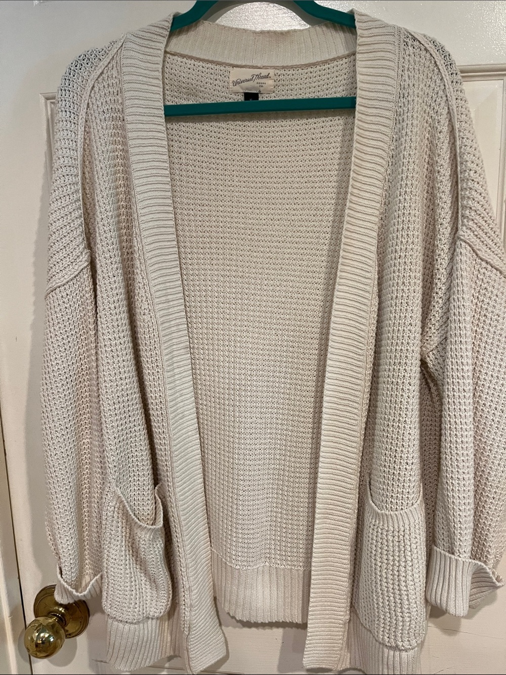 Oversized Ivory White Cotton Open Front Sweater size XL